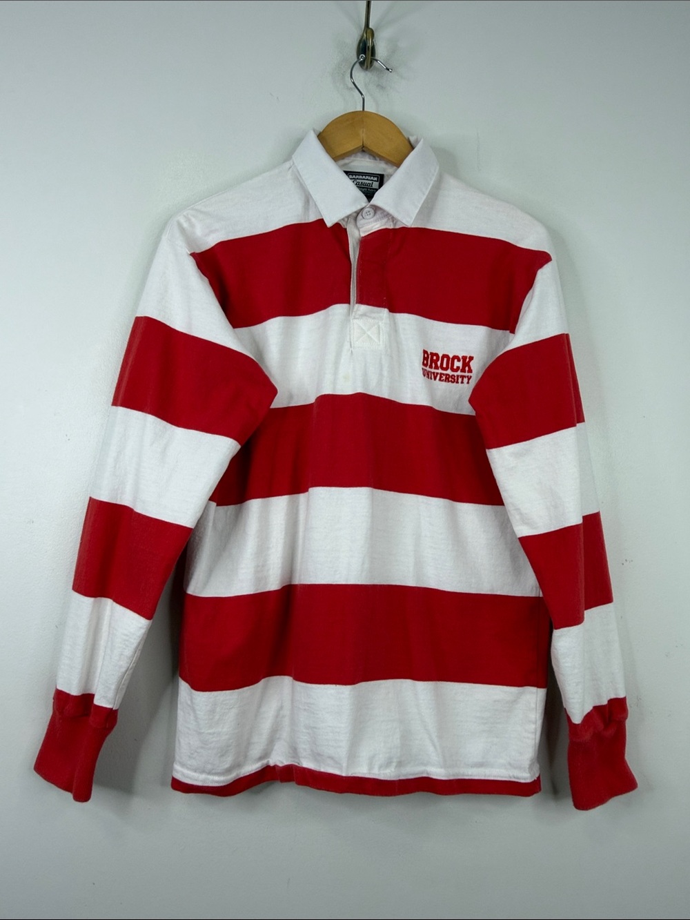 Barbarian Rugby Casuals Shirt Mens Large Brock University Red White Stripe Polo